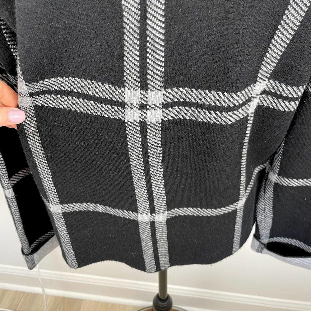 Rain Windowpane Open Front Sweater Jacket In Black Gray Size Small New - Picture 8 of 10